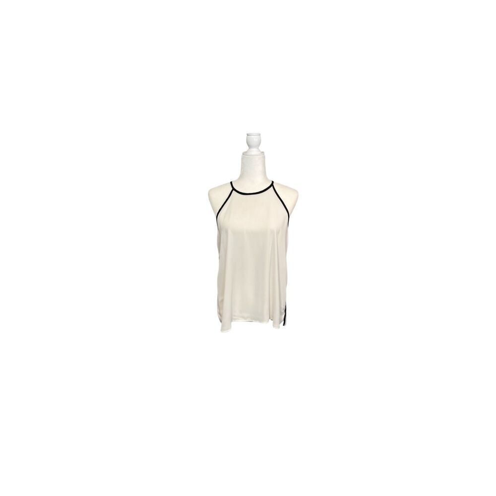 Monteau haltered white tank blouse with black trim - M